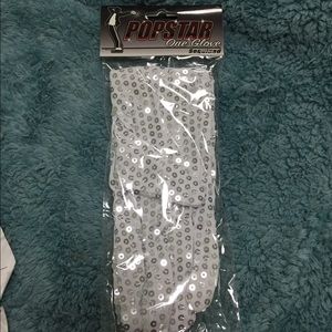 Single costume white silver sequin costume glove
